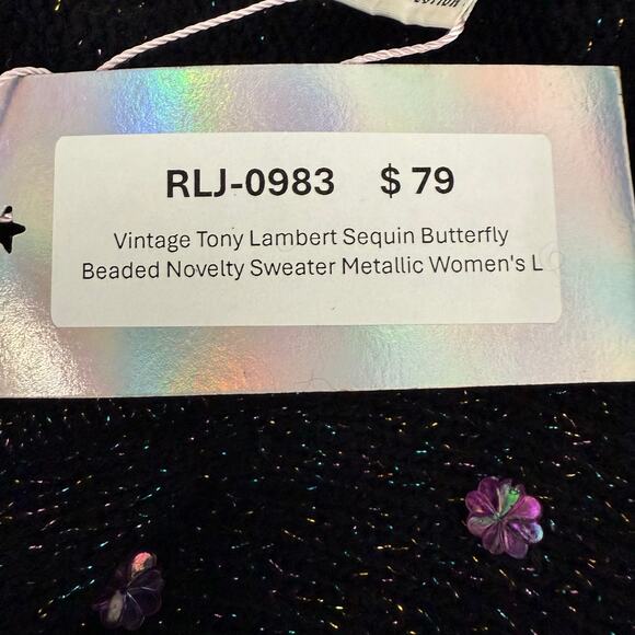 Vintage Tony Lambert Sequin Butterfly Beaded Novelty Sweater Metallic Women's L - Picture 7 of 7